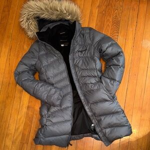 Marmot Montreal Women's Charcoal Puffer Jacket with Faux Fur Trim